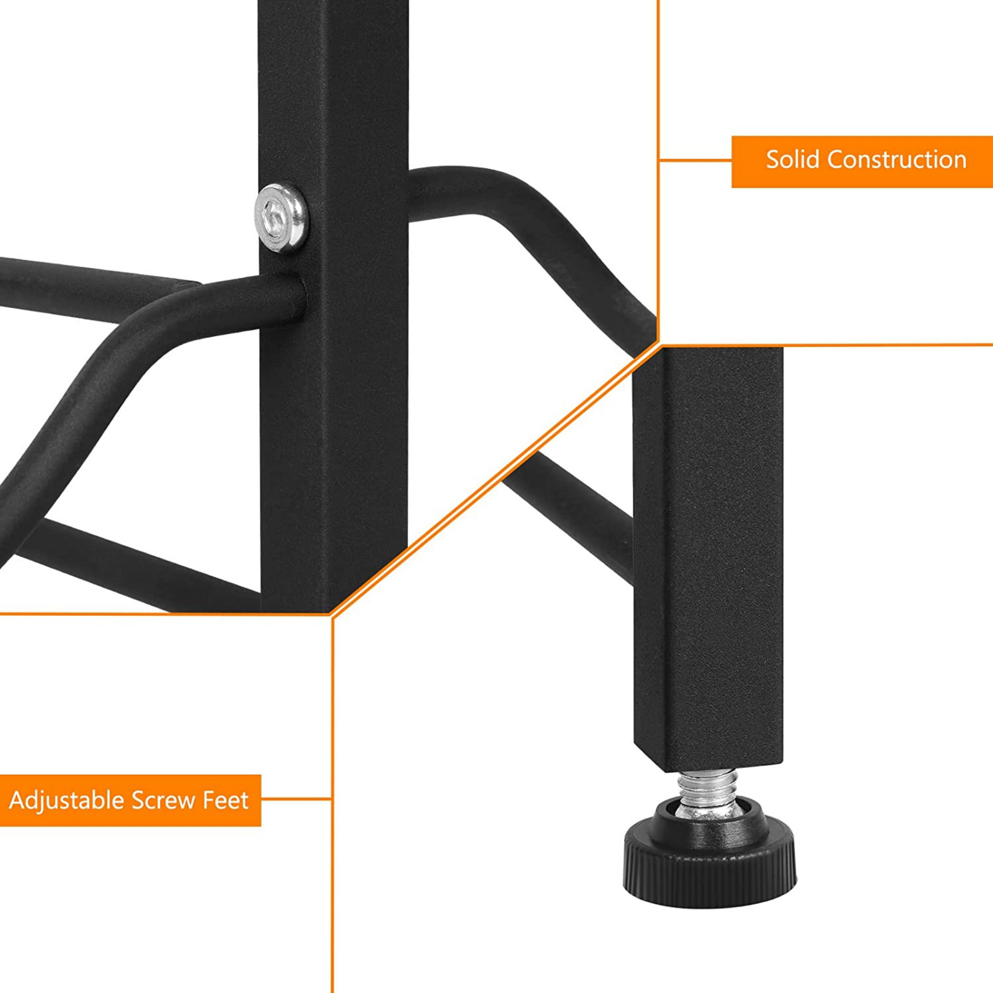 This heavy-duty steel water bottle holder is perfect for keeping your water jugs accessible and your space organized. Measuring 24.8” x 12.9” x 29.1” (LWH), it can hold up to 6 water gallon jugs at one time. Its adjustable screw feet provide stability and prevent floor damage.