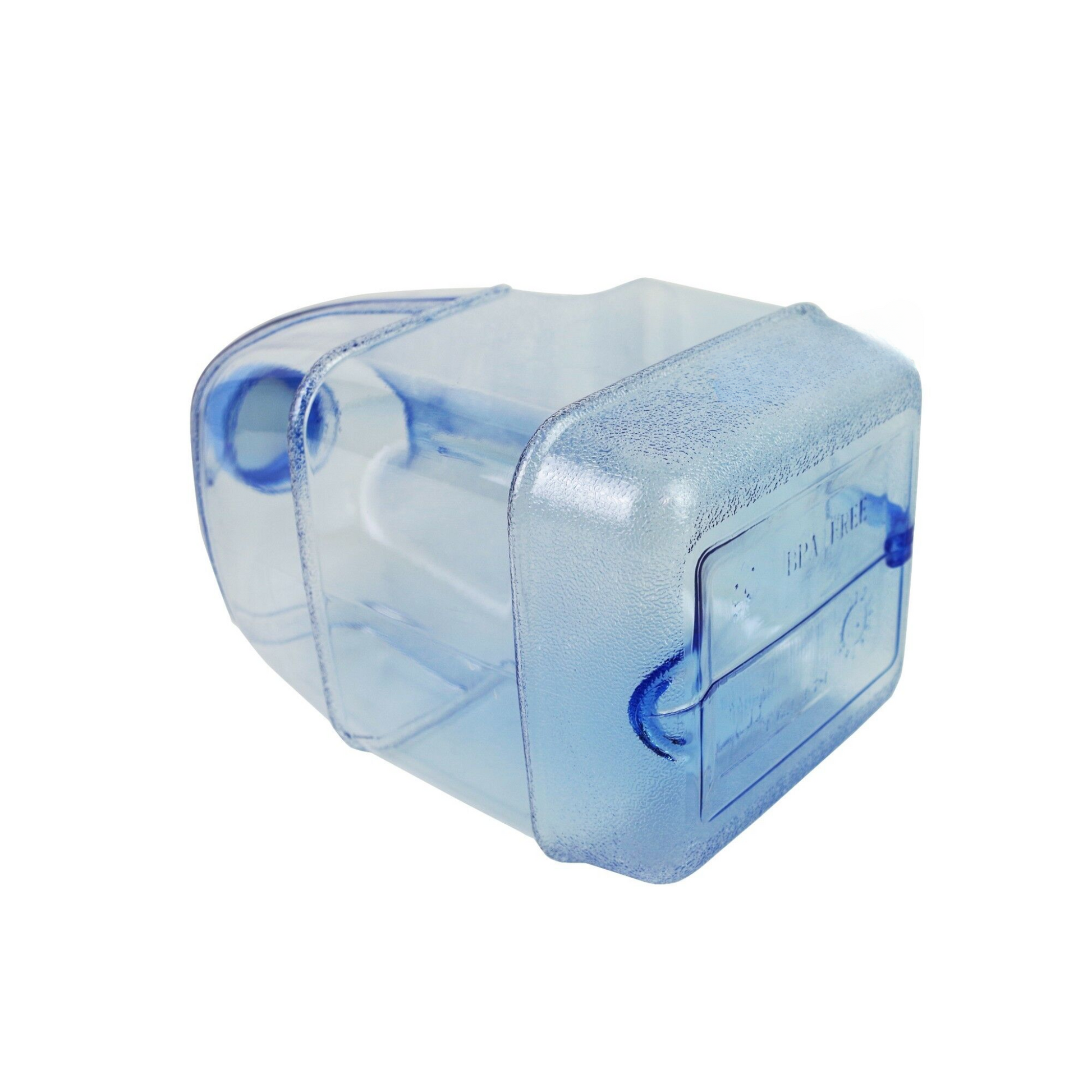 1-gallon clear blue plastic jug for water storage and dispensing, featuring a convenient handle for easy pouring