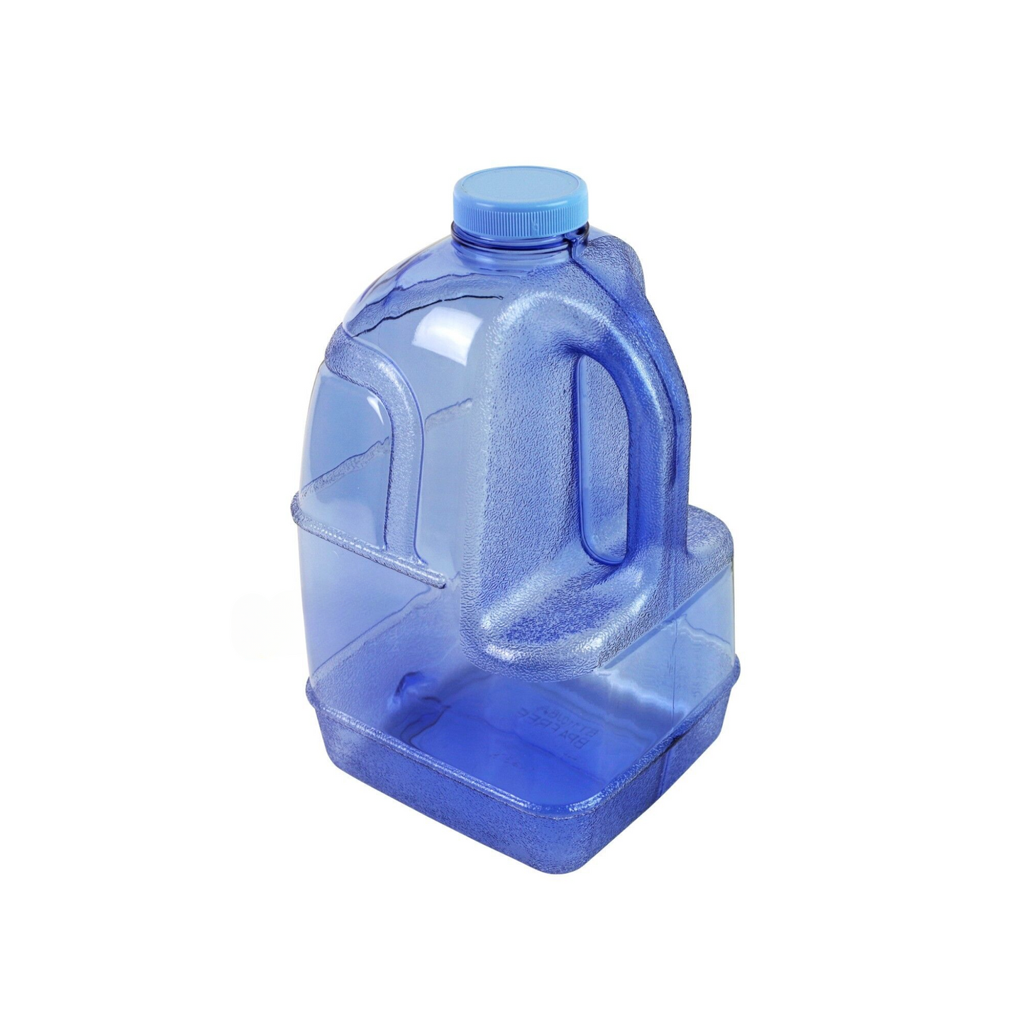 1-gallon blue plastic jug for water storage and dispensing, made with BPA-free materials and featuring a built-in handle