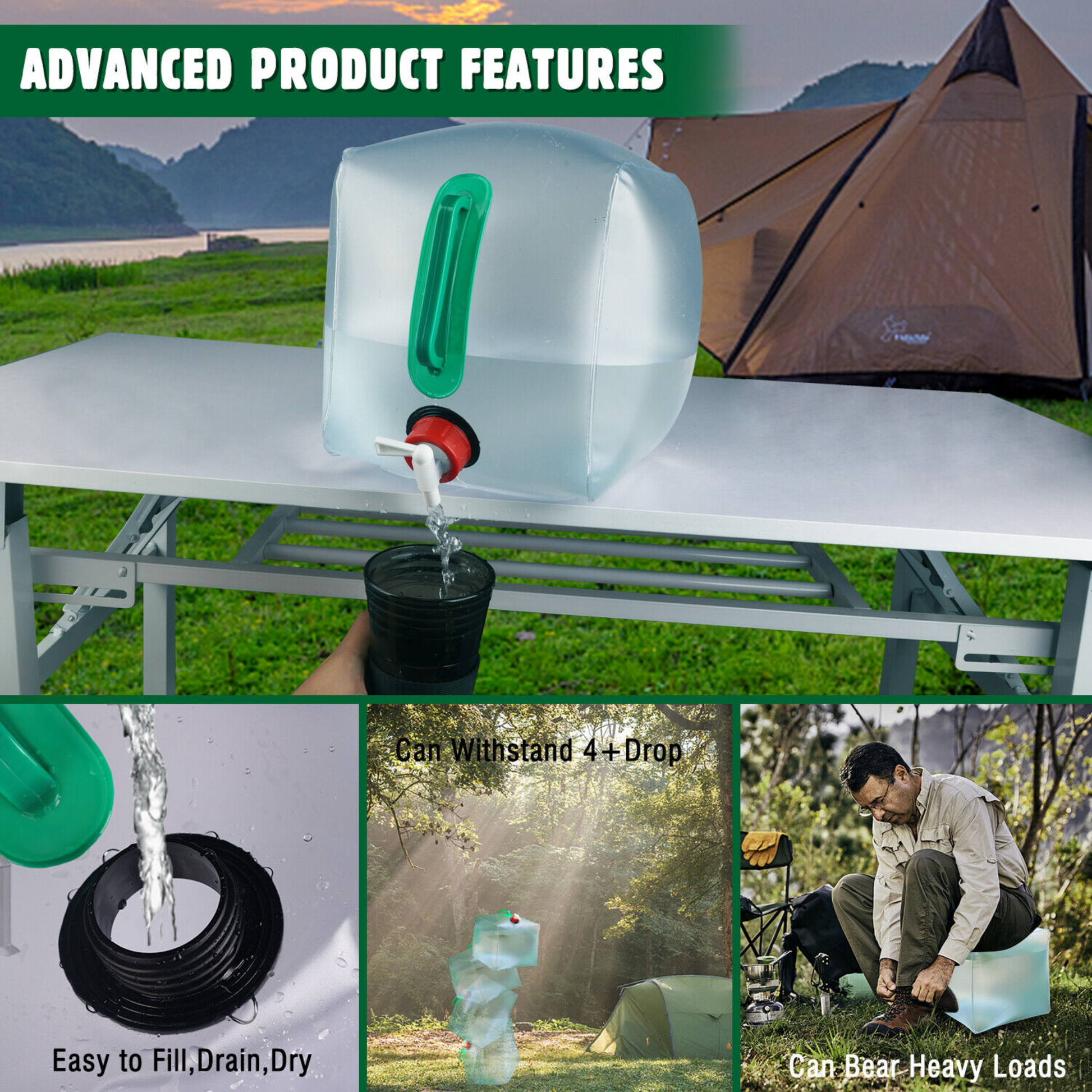 Collapsible Water Jug with Spigot - 5.2 Gallon Capacity - Ideal for Camping and Emergency Preparedness