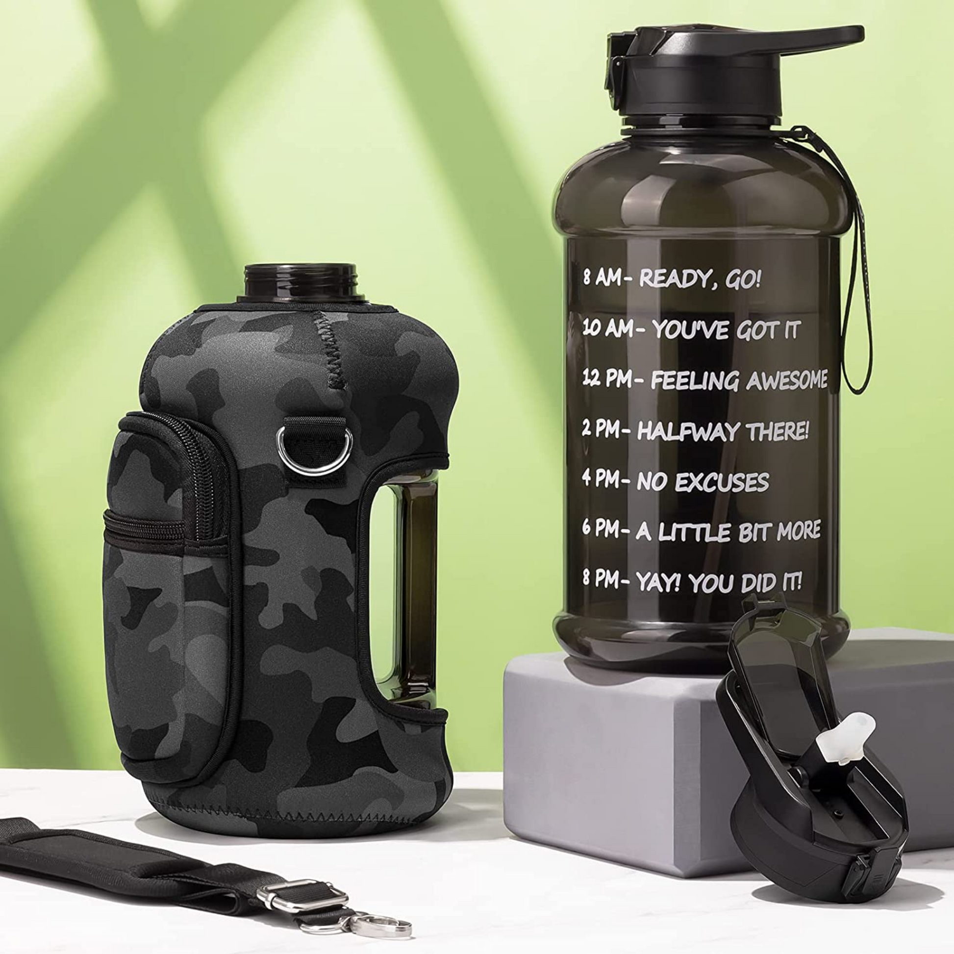 Large Capacity 64 OZ Water Bottle - Ideal for Gym and Sports - Black Cammo