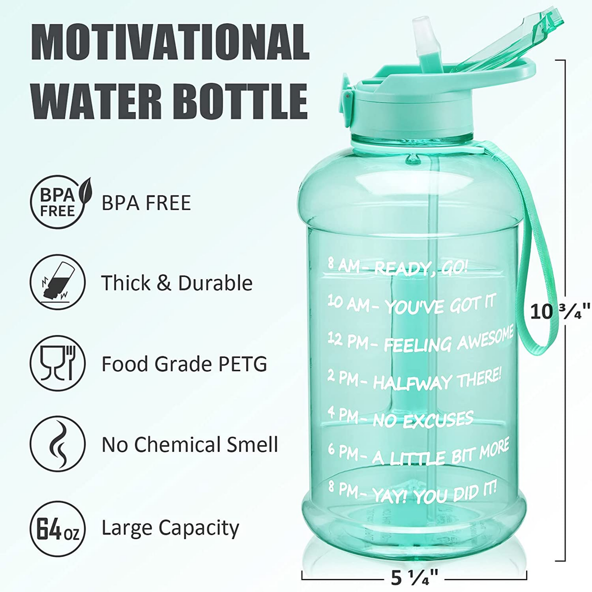 Versatile Half Gallon 64 OZ Gym Water Bottle with Lightweight Green Sleeve