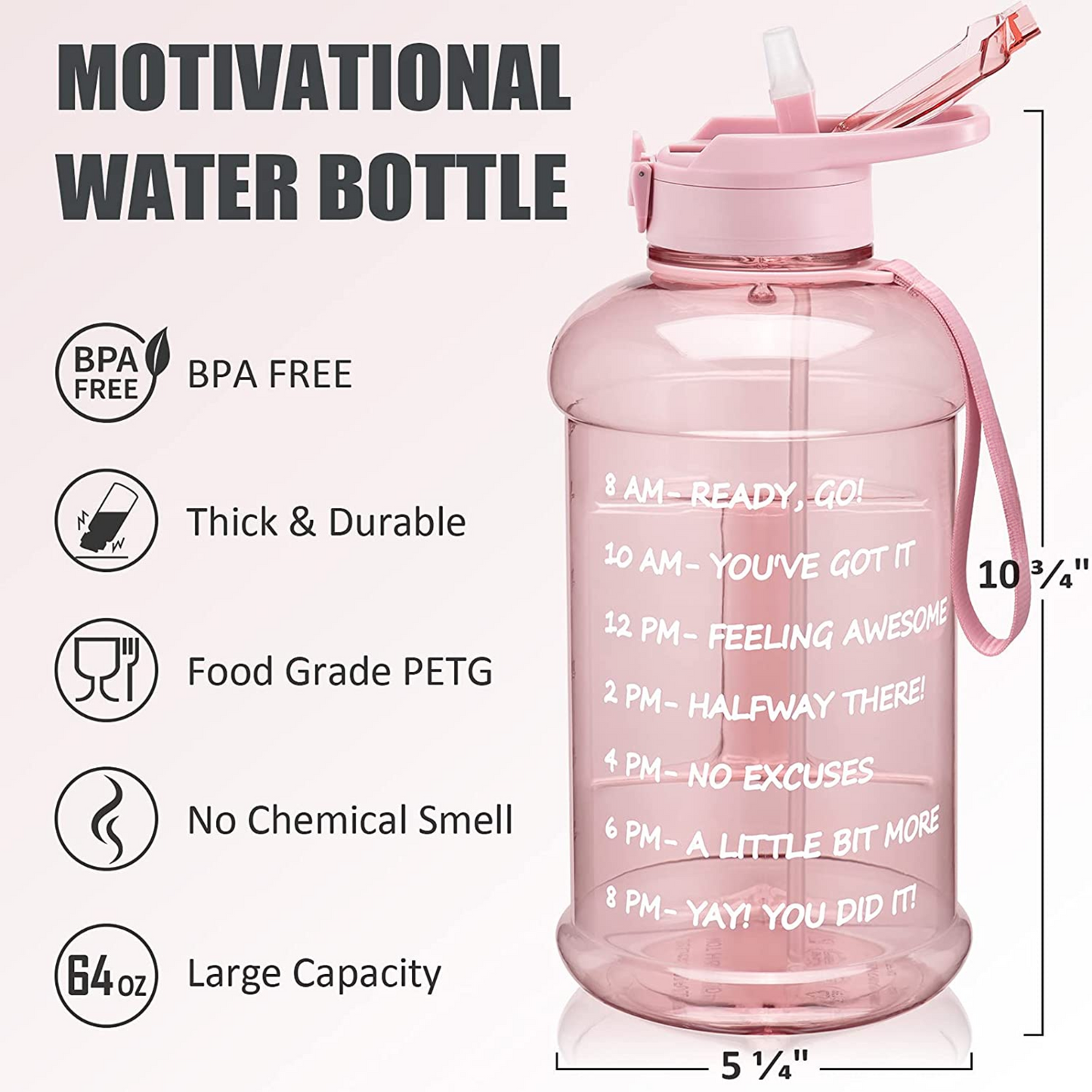 Stay refreshed and energized with our Half Gallon 64 OZ Gym Water Bottle with Sleeve (Pink)