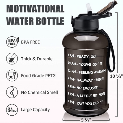 Half Gallon 64 OZ Water Bottle with Black Cammo Sleeve - Perfect for Outdoor Activities