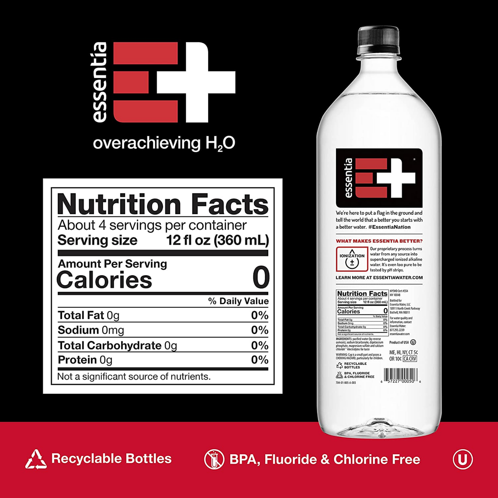 Essentia Water 1.5L 12-Pack, BPA Free Bottles for Safe and Healthy Drinking