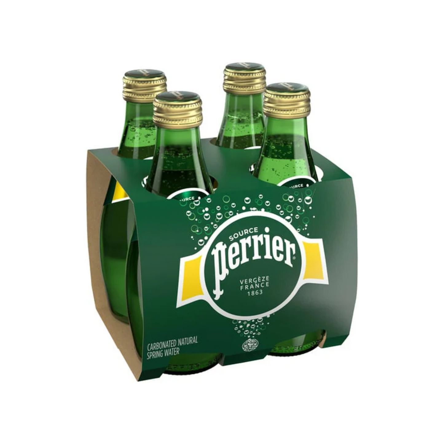 Perrier Sparkling Mineral Water 4-Pack Glass Bottles - Refreshing and Bubbly