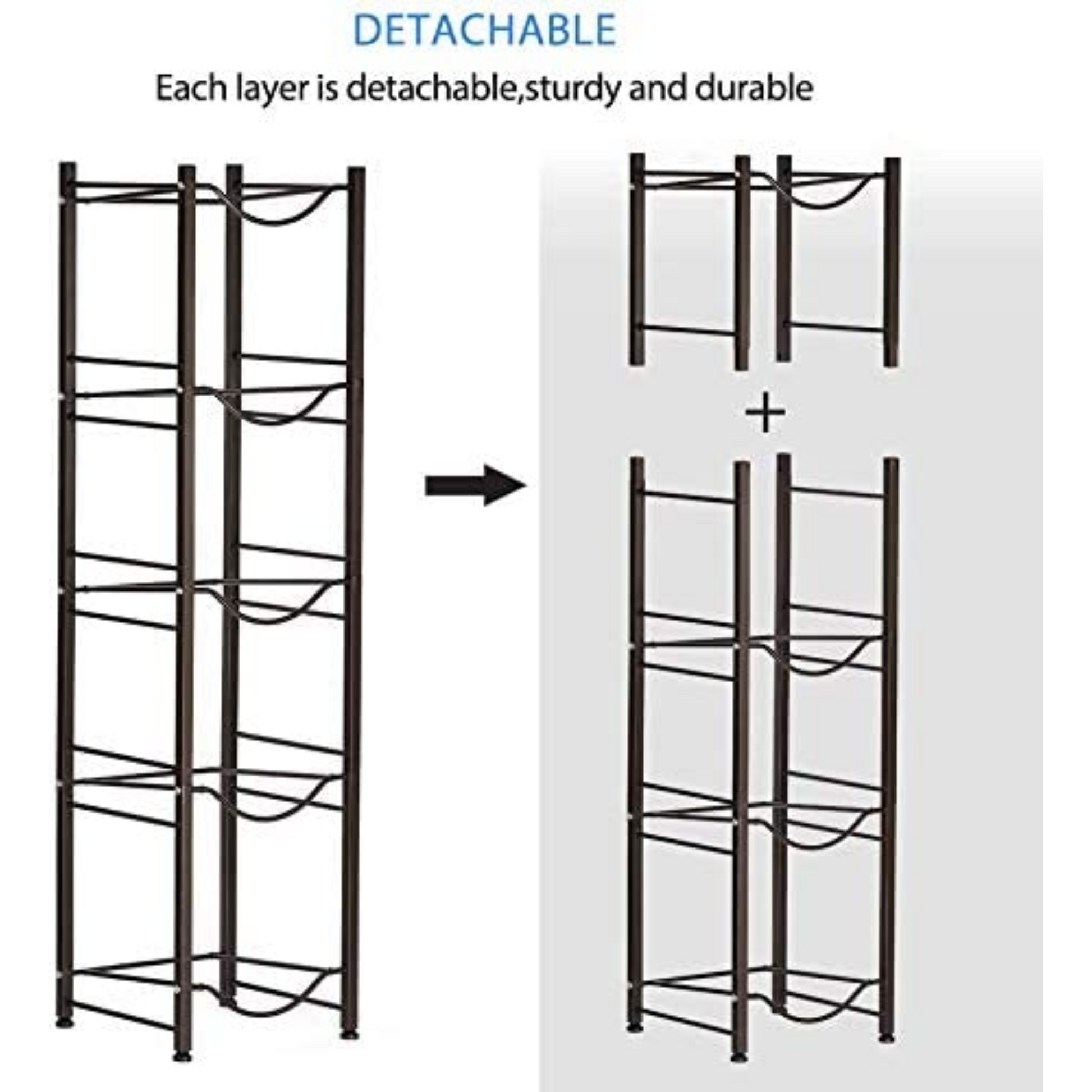 Streamline your water bottle storage with our 4-Tier 5-Gallon Water Bottle Rack in dark brown. Made of sturdy steel with a rustproof finish, it can hold up to four water bottles and measures 13.39 x 13.07 x 52.95 inches. Assembly is tool-free and easy, and it comes with rubber feet to prevent floor damage.