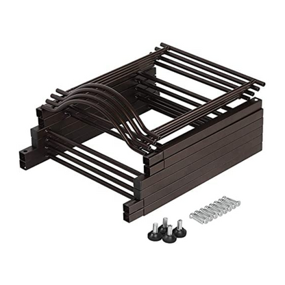 Our 4-Tier 5-Gallon Water Bottle Rack in dark brown is the perfect storage solution for your water bottles. Measuring 13.39 x 13.07 x 52.95 inches, it can hold up to four water bottles and is made of sturdy steel with a rustproof finish. Assembly is tool-free and easy, and it comes with rubber feet to prevent floor damage.